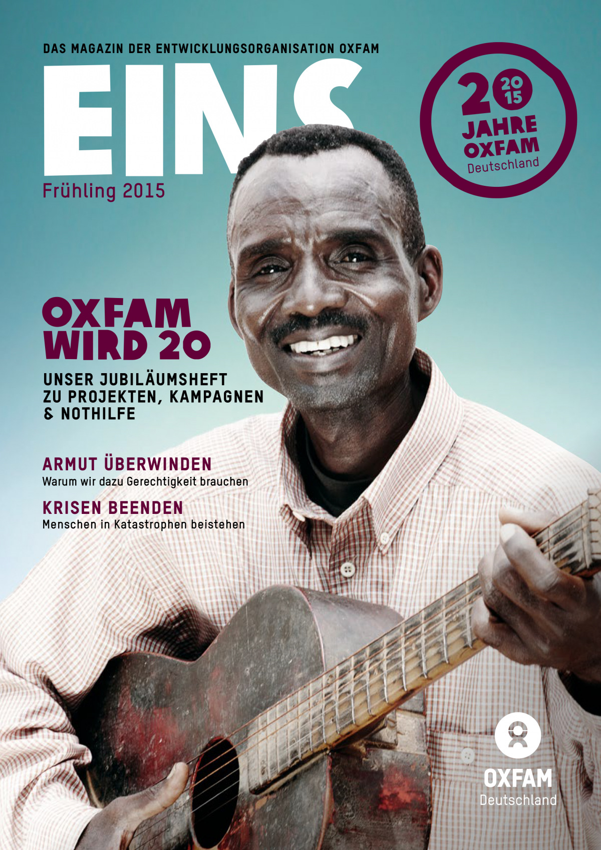 Titelbild vom Oxfam-Magazin EINS (Jubiläumsausgabe Frühjahr 2015)