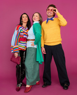 Unsere ehrenamtlichen Models posieren für den Secondhand September 2026. Dicle, Sylvia und Philéas.