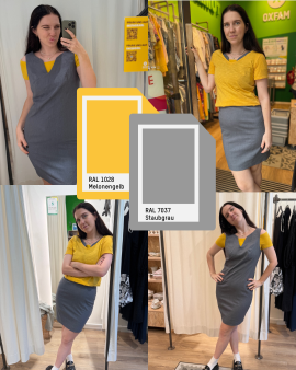 Eine Kombination, die einfach immer passt: Gelb & Grau – nachhaltig aus zweiter Hand gestylt.